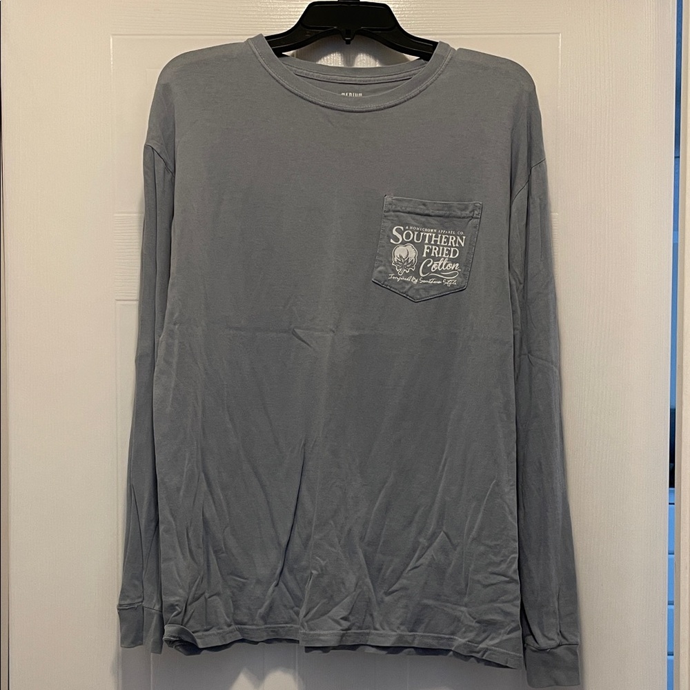 Southern Fried Cotton Long Sleeve Pocket Tee in Slate